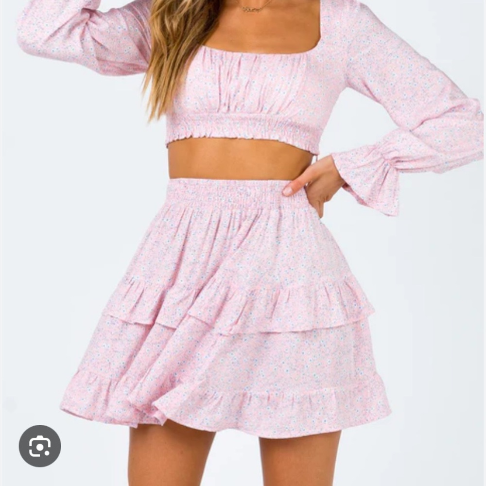 Pink Floral two piece skirt set